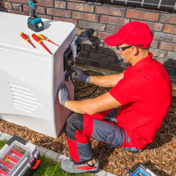 a person checking on the heat pump system